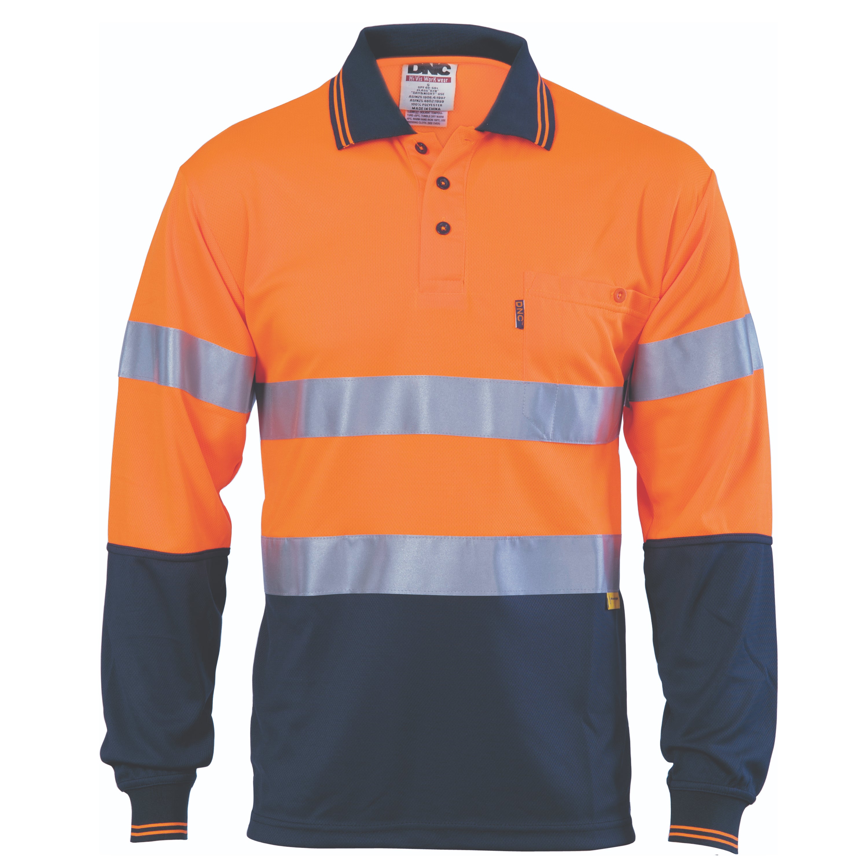 HiVis D/N Cool Breathe Polo Shirt With CSR R/Tape - Long Sleeve