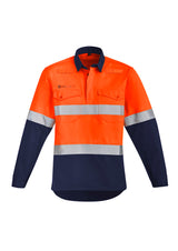 Mens Orange Flame Hi Vis Closed Front Shirt - Hoop Taped
